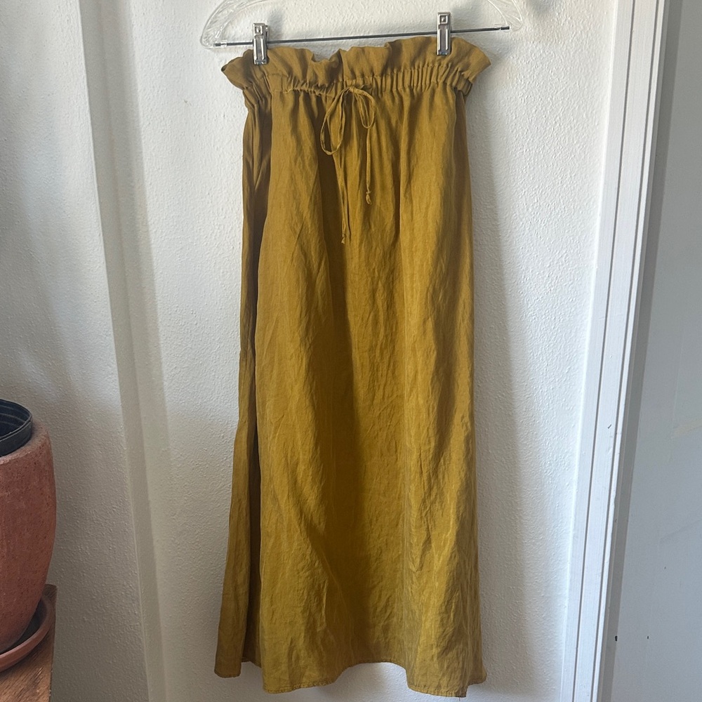 Women's Mustard Drawstring Waist Maxi Skirt